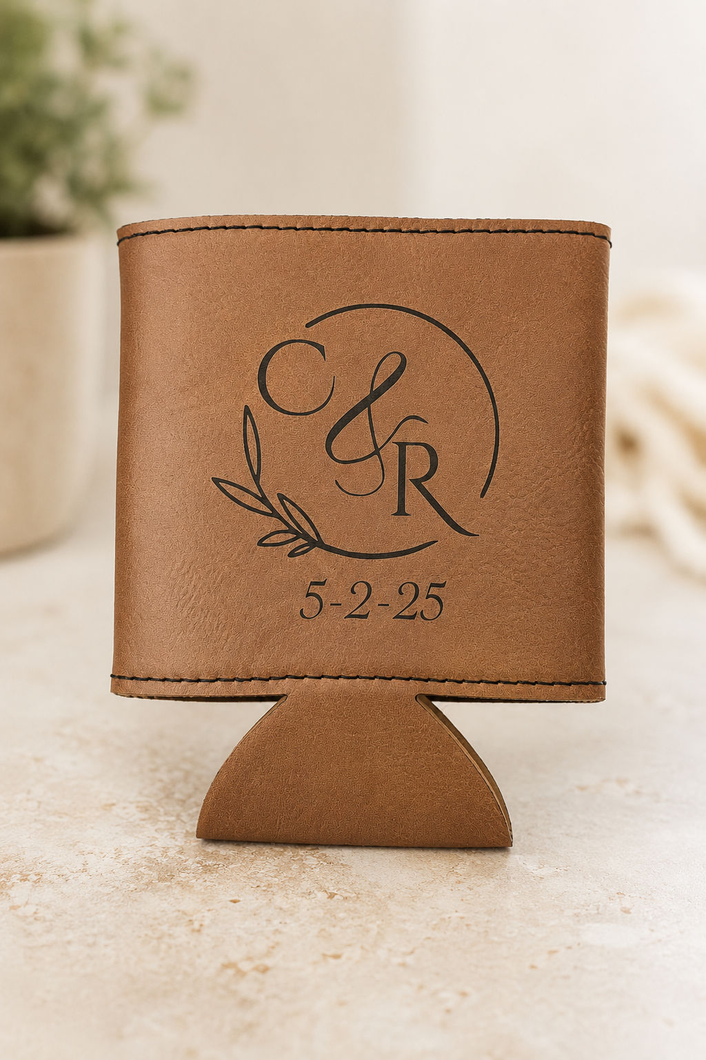 Personalized wedding favor leather koozie